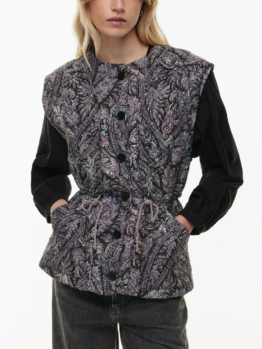 aritzia little moon tide paisley quilted vest XL